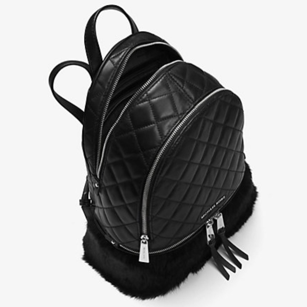 Michael Kors Black Quilted Fur-Trim Backpack - Picture 6 of 13